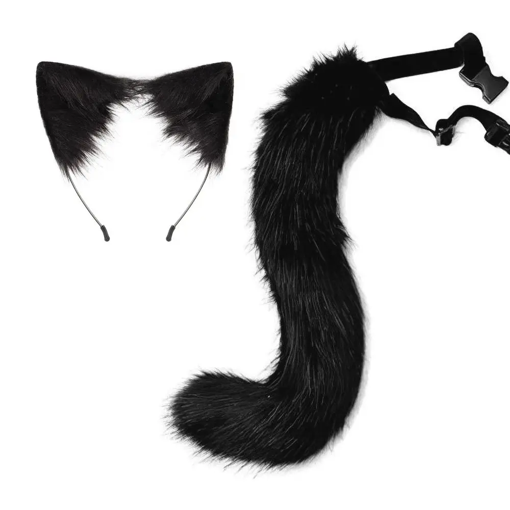 1 conjunto de orelha de gato, acessórios para cosplay de halloween, adereços ajustáveis para cosplay de animais, roupa de cauda de gato, adereços de cosplay de animais