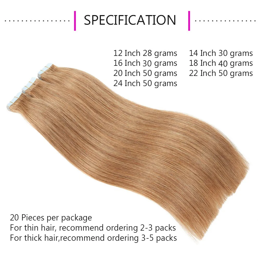 Tape Ins Haarextensies Echt haar Onzichtbare tape-in hairextensions Echt haar 100% echt haar Pruiken Echt haar Voor mega-haar