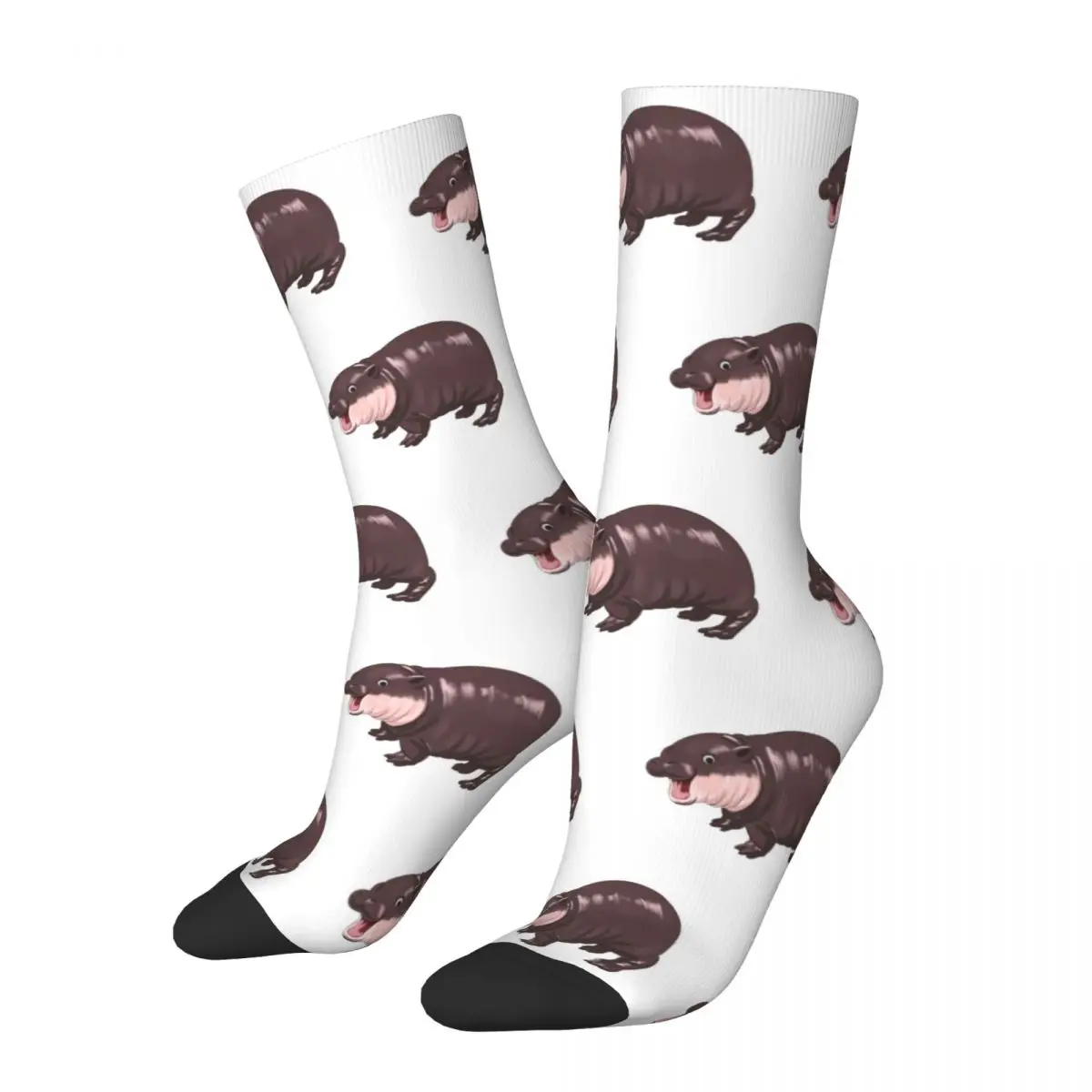 Men's Socks Harajuku Moo Deng Baby Hippo Sock Polyester Hippopotamus Sport Women's Stockings Spring Summer Autumn Winter