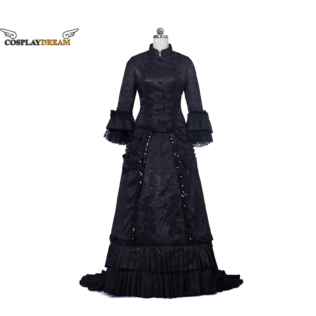 

18th Century Victorian Dresses Masquerade Black Bustle Dress Ball Gowns Reenactment Costume Victorian Mourning Dress Custom Made