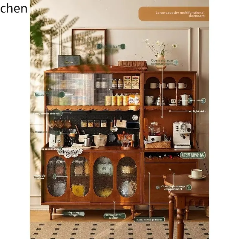Solid Wood Vintage Sideboard Cabinet Integrated Wall-Mounted Home Kitchen Storage High Cabinet Large CapacityN10
