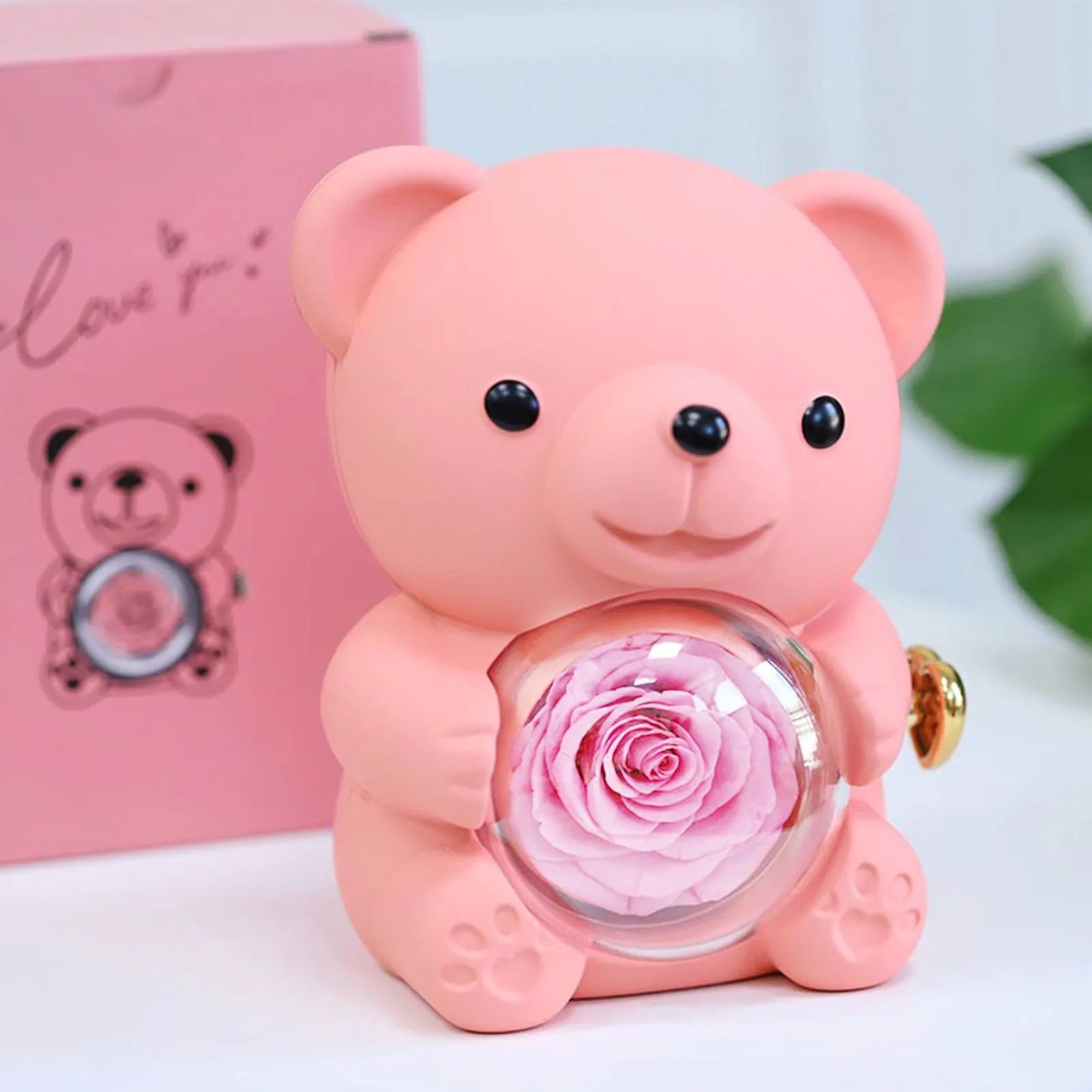 Rotating Floral Bear Gift Box Romantic Preserved Eternal Flower Elegant Keepsake Box Suitable for Mom Wife Girlfriend