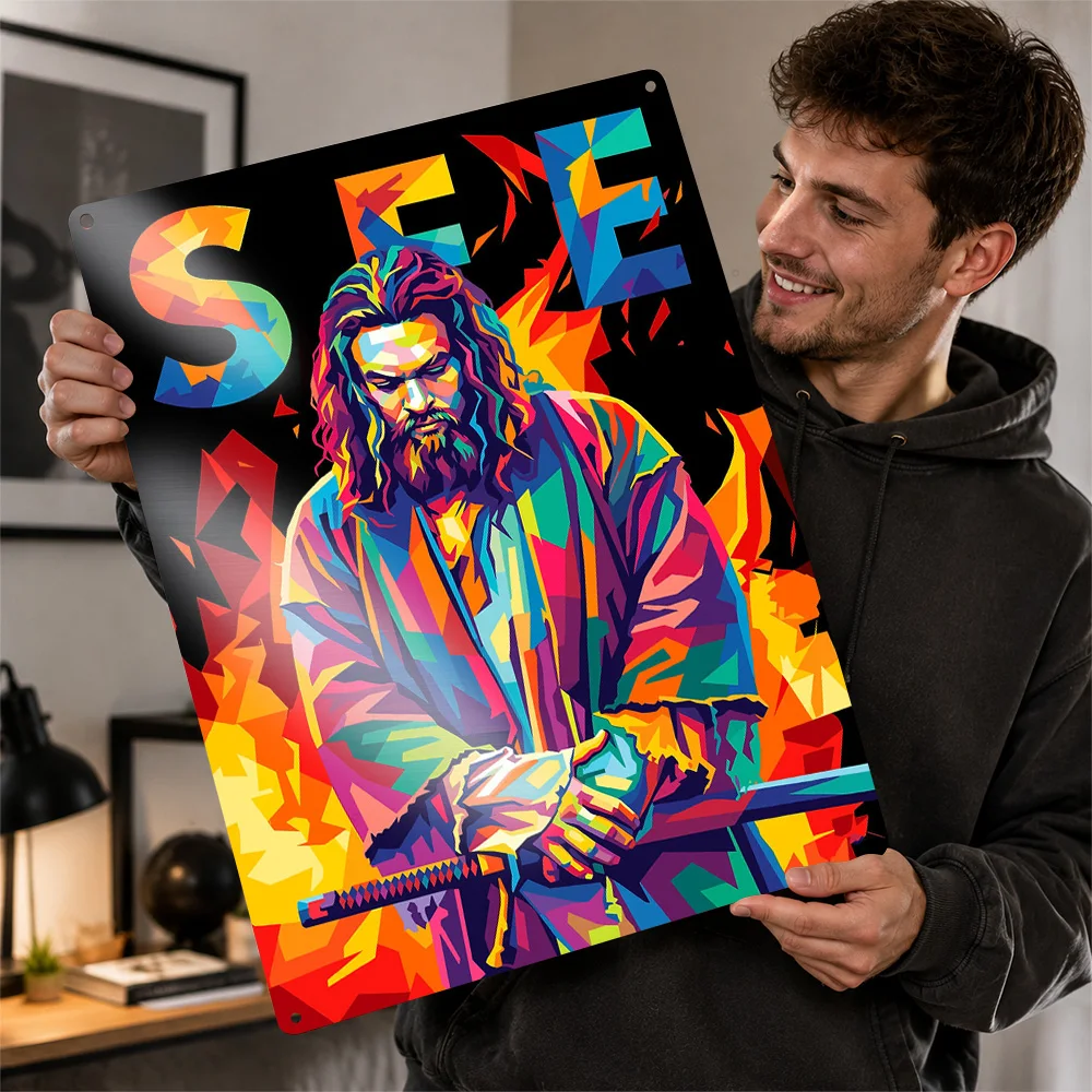 Jason Momoa 'SEE' Pop Art Personalized 3D Textured Metal Poster Wall Art Vintage Tin Signs for Bedroom Decorations Decor Luxury