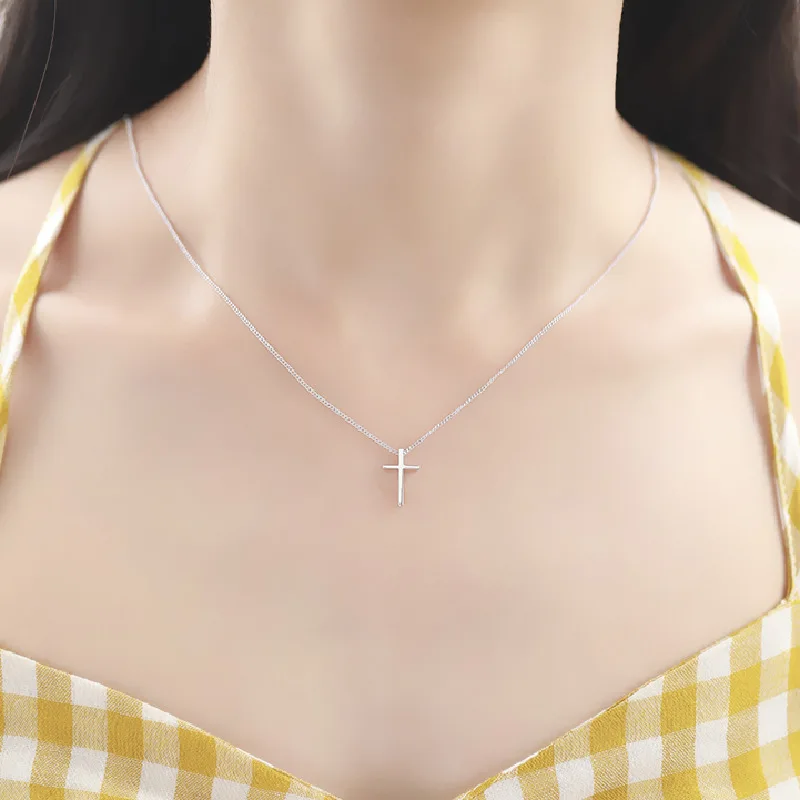 

S925 Sterling Silver Female Pendant Chain Elegant Small Cross Necklace for Women Girl Fashion Fine Jewelry Chain