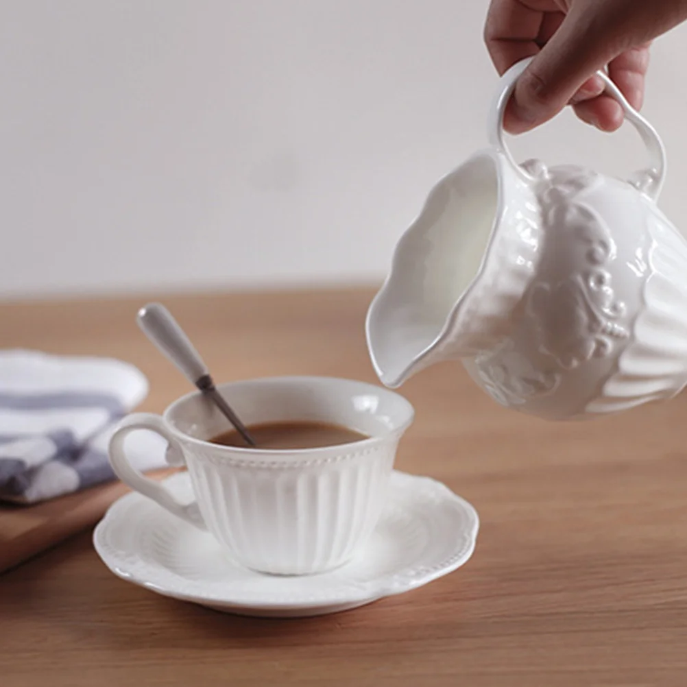 

Ceramic Milk Jug Coffee Pot Leakproof Portable Handle Restaurant Kitchenware Dessert Café Bakery Set