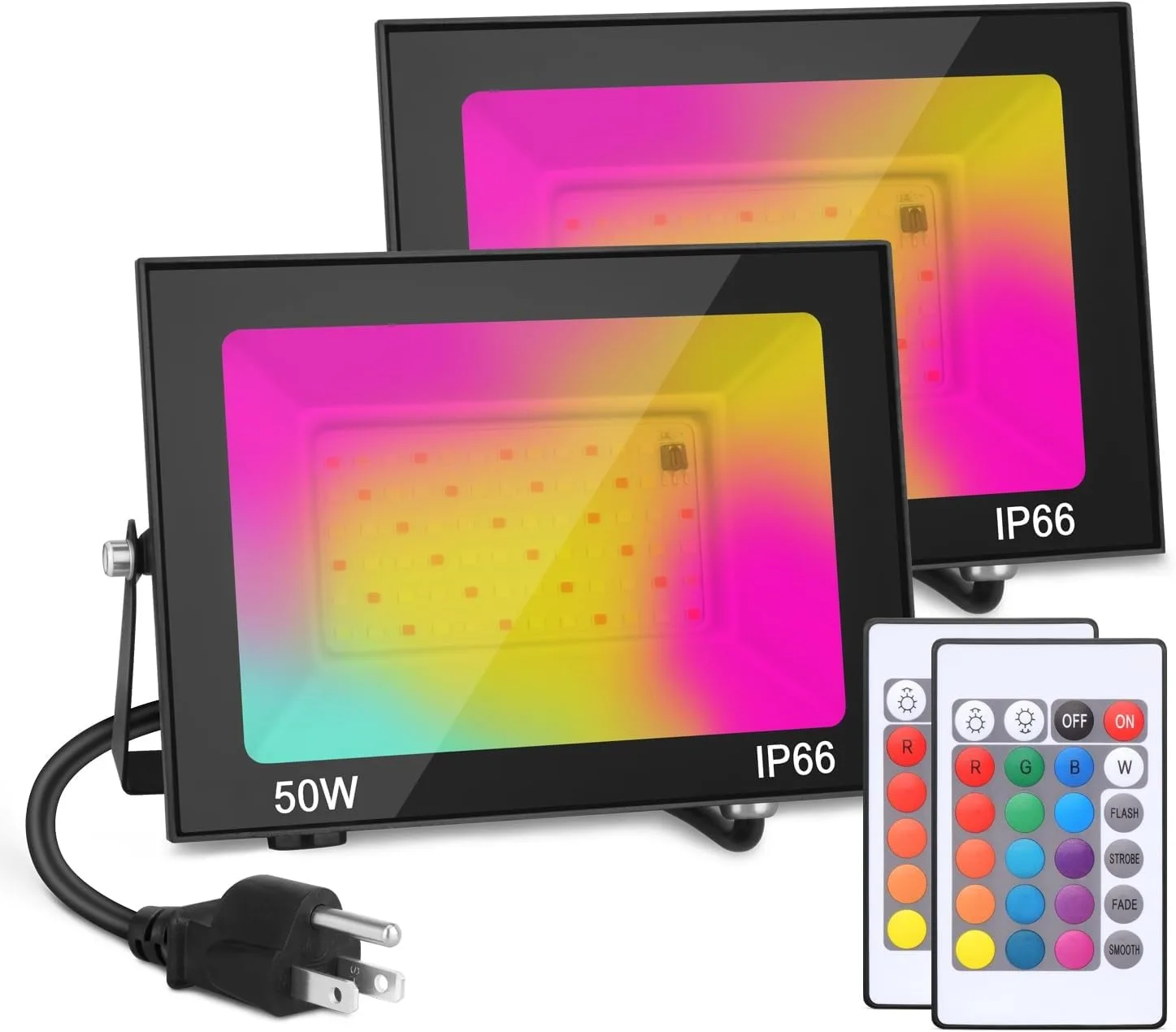 Led Outdoor Flood Light,50W Color Changing Rgb Floodlight,Ip66 Waterproof Outdoor Landscape Light Stage Light,5000Lm Party Lighting,2 Pack