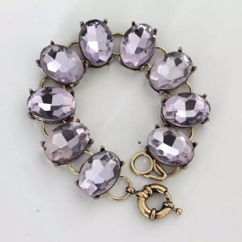 Classic Shimmer Oval Glass Stones Crystal Geometric Statement Bracelets for Women