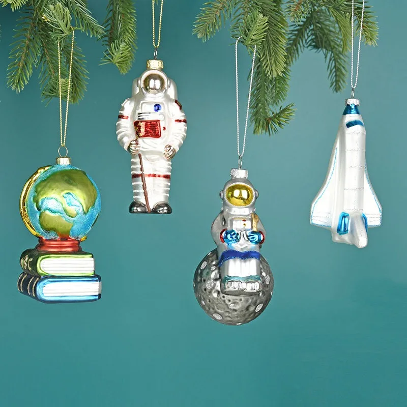 Christmas Ornament Creative Glass Painted Pendant Astronaut Hot Air Balloon Globe Small Pendant Christmas Tree Pendant