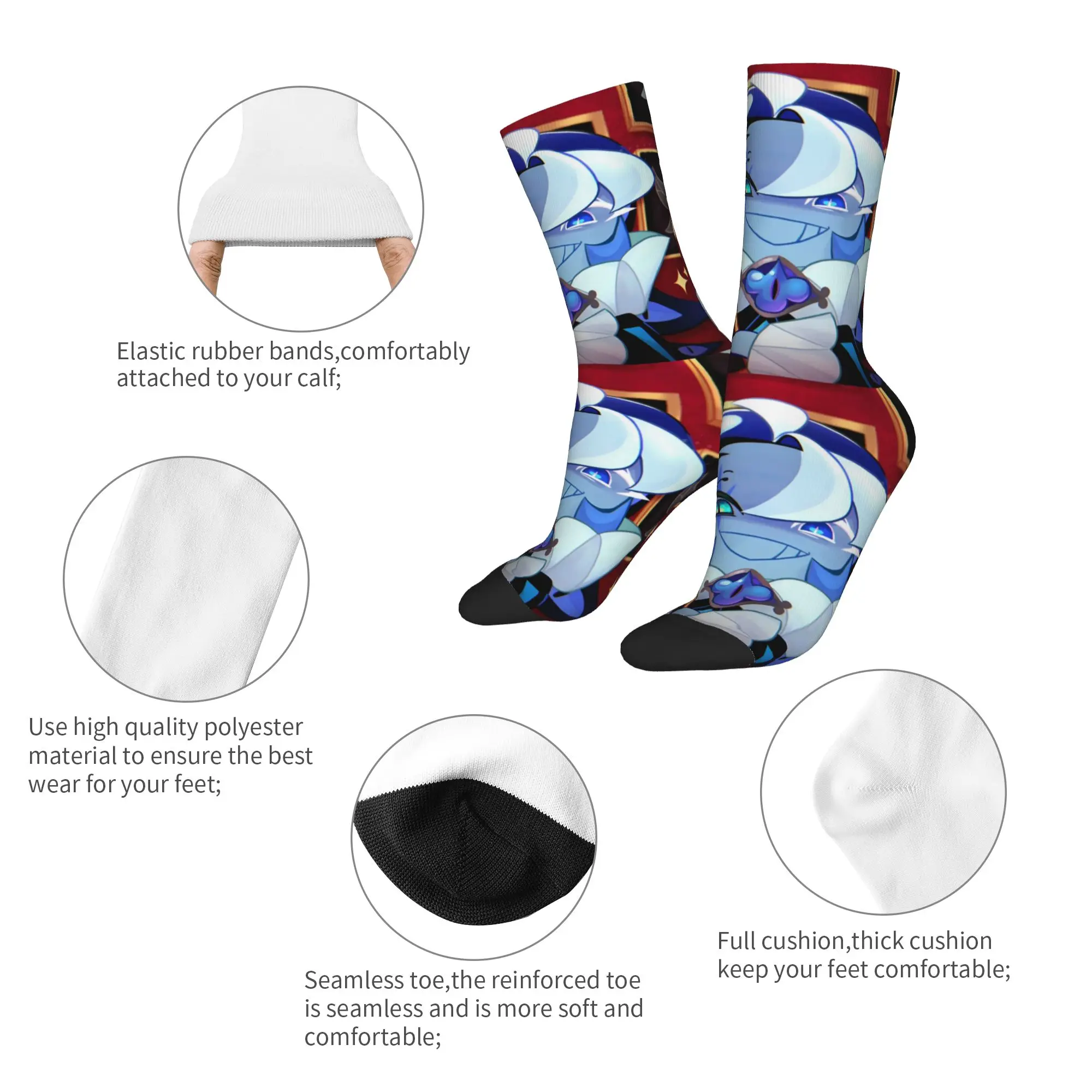 Funny Shadow Milk Cookie Run Kingdom Soccer Socks Cute Cartoon Anime Polyester Middle Tube Socks for Unisex Breathable