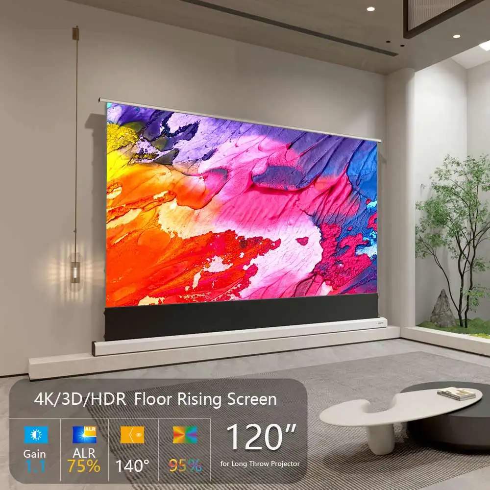 

120 inch Electric ALR Rollable Floor Rising Projector Screen Grey 16:9 Ambient Light Rejecting for Long Throw Projector 4K 3D