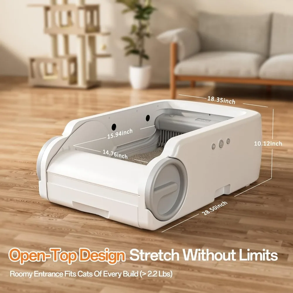 Open-Top Automatic Litter Box Self Cleaning Cat Litter Box Self-Cleaning Robot for Large Cats with Safety Sensors, Customized