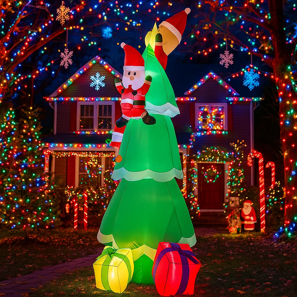 7.8FT زينة عيد الميلاد نفخ سانتا كلوز تسلق شجرة اللعب ساحة المنزل الحلي مع LED ديكور لوازم عيد الميلاد Outd