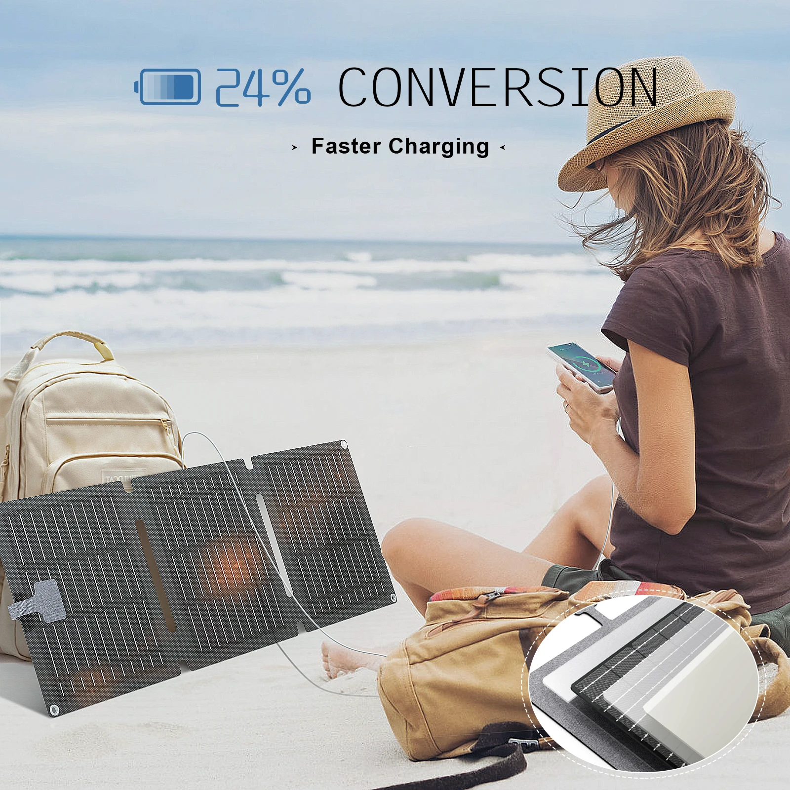 WERCHTAY 20W Foldable Solar Panel Charger IP65 Waterproof Portable Solar Charger 3 Output Ports for Camping Hiking RV Outdoor