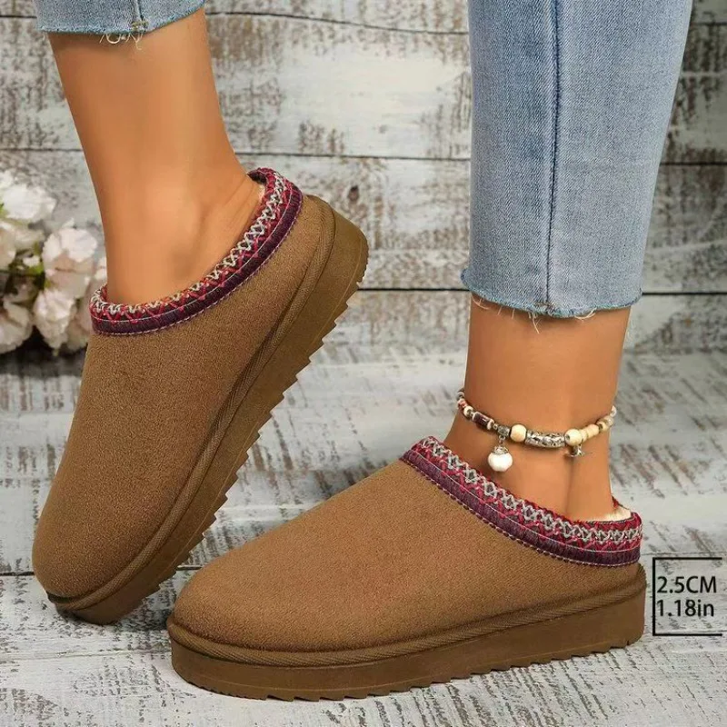 شتاء 2024 جديد كشمير دافئ نعل سميك بدون كعب مغطى نصف ممسحة كشمير دافئ بوتاس موخير بوتينز دي موجر