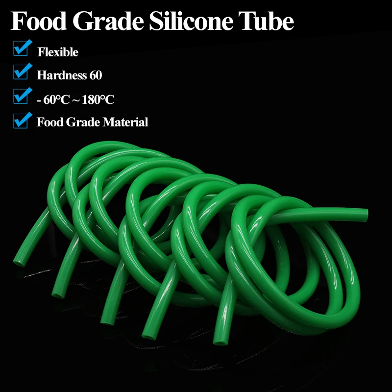 

1~10M Green Food Grade Silicone Rubber Hose IDxOD 0.5 1 2 3 4 5 6 7 8 9 10 12 14 16 18 20 25mm Flexible Nontoxic Silicone Tube