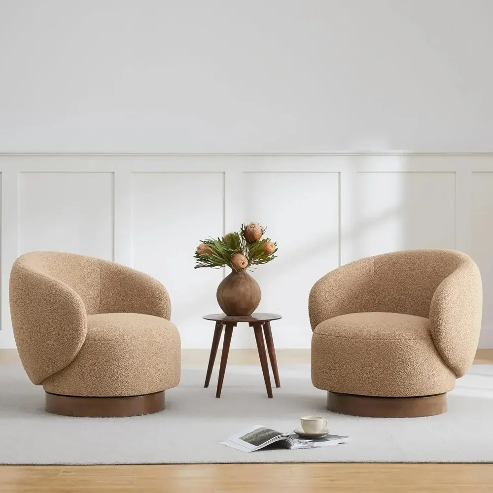 

Swivel Armchair, Barrel Armchair, Upholstered in High-performance Fabric, for Reading Waiting Rooms, 2 Pieces, Sand