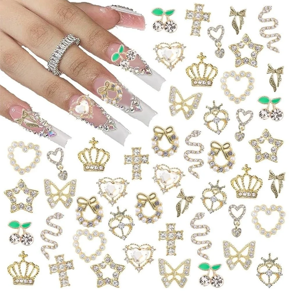 

24pcs New Y2k Style Nail Art Rhinestone 3D Heart Star Bow Cherry DIY Nail Charms Resin and Alloy Nail Gems Decor Nail Supplies