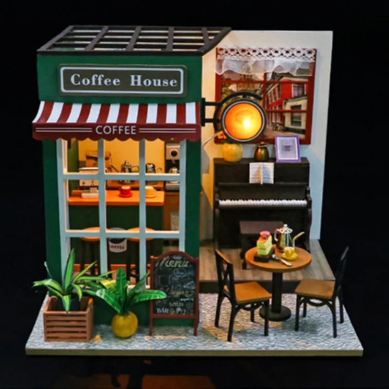 

OUZEY 3D DIY Wooden Coffee Shop Kit: Handmade Assembly Cafe Model for Teens - Charming Desktop Decoration & Creative Gift Box