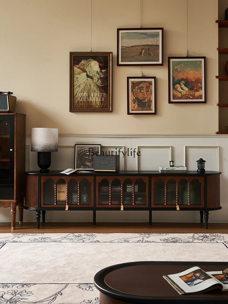 

*French contrasting color solid wood TV cabinet living room retro high-end storage locker