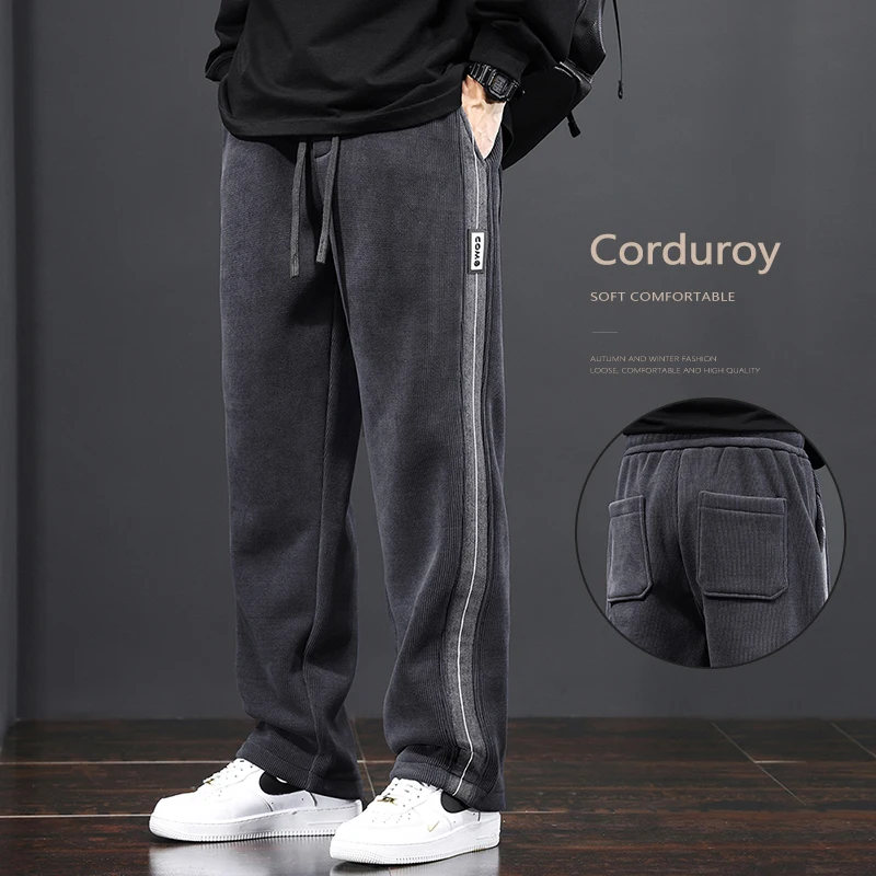 

Loose Straight Corduroy Casual Pants Men's Autumn Winter New Comfortable Soft Fashion Splicing Simple Street Trend Trousers