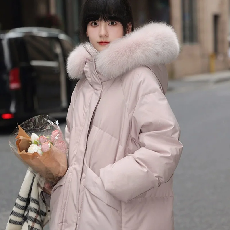 90 بطة بيضاء أسفل الدافئة مقنعين الشتاء الفراء الطبيعي طوق المرأة أسفل سترة 2025 جديد جودة عالية المرأة أسفل سترة باركر H777
