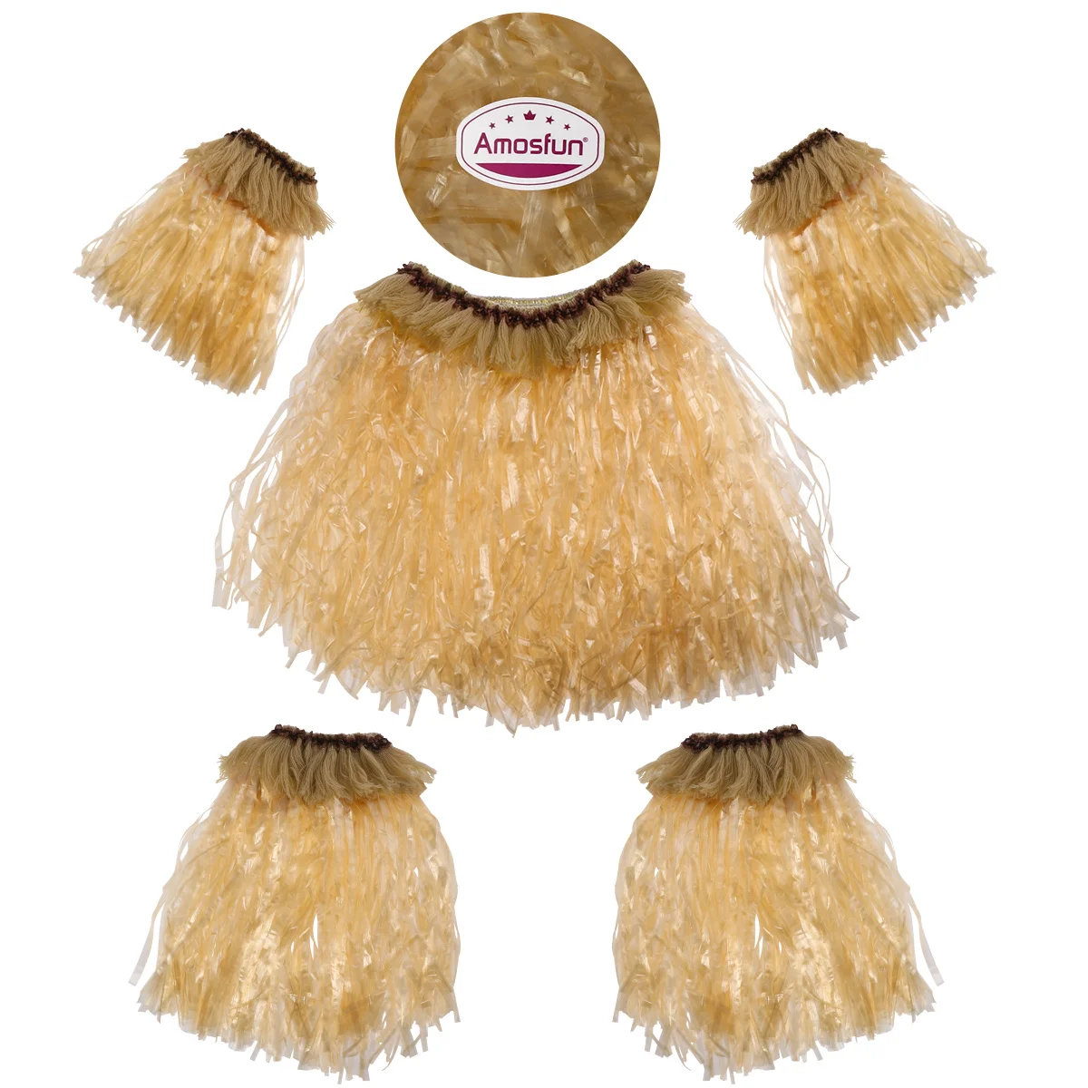 Set di gonne in erba hawaiana da 5 pezzi Cintura elastica Gonna hawaiana Fasce per gambe per braccio per adulti Accessorio da spiaggia per feste tropicali Luau