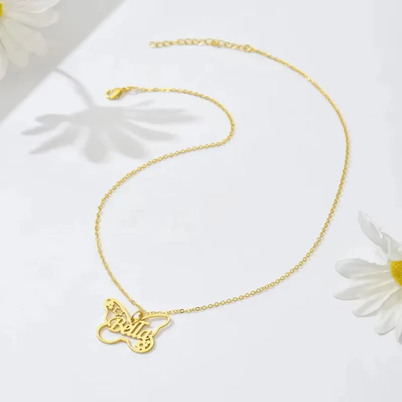

Модное ожерелье с подвеской-бабочкой, персонализированное с именем, женское украшение, именной текст, индивидуальное ожерелье, подарок на День святого Валентина, памятный сувенир
