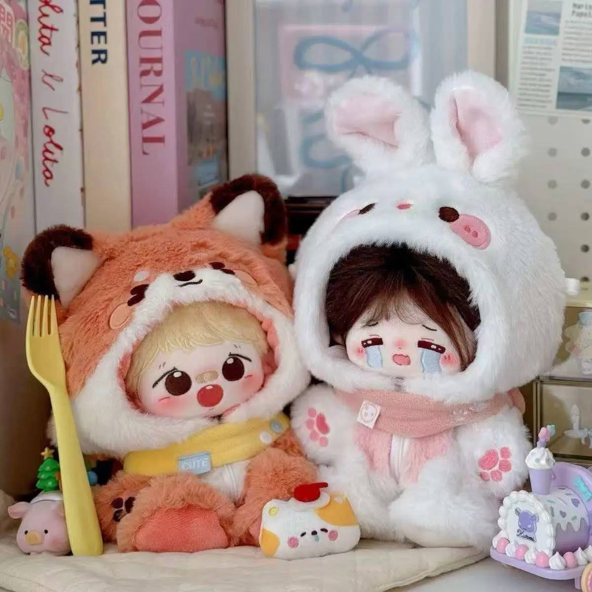 20cm Plush Doll Clothes Animal Onesie Outfit Cute Fox & Bunny Costume for 20cm Cotton Dolls Universal Doll Clothes Accessories