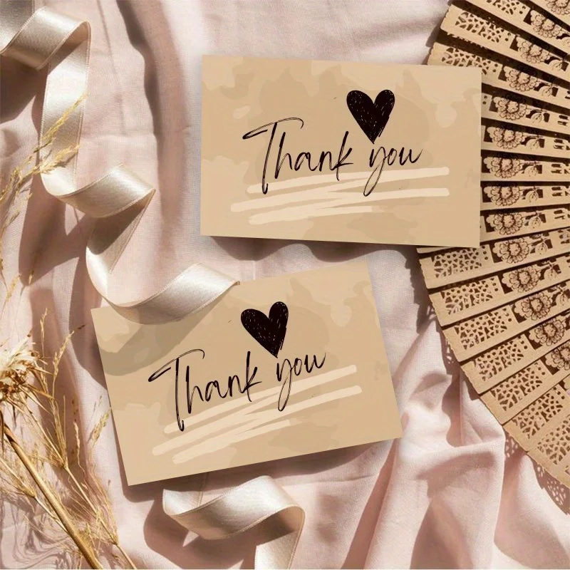 100pcs Elegant Kraft Paper Color Thank-you Cards, Used for Business, Parties, Wedding Table Decoration, and Celebration Events