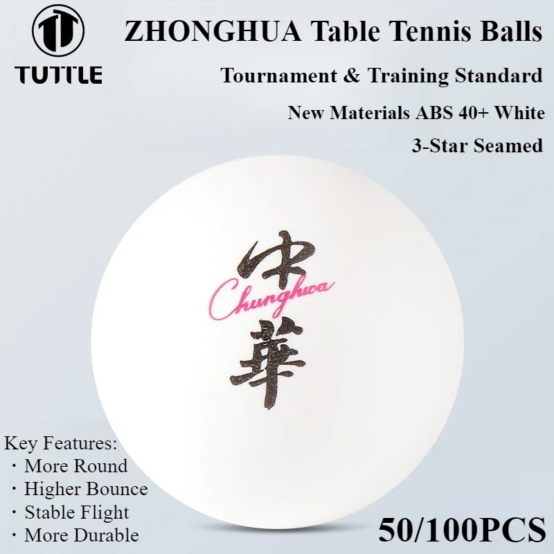 

50/100 шт., мячи для настольного тенниса с 3 звездами и швами, новые материалы, АБС-пластик 40+, белые стандартные мячи для пинг-понга для соревнований, тренировок