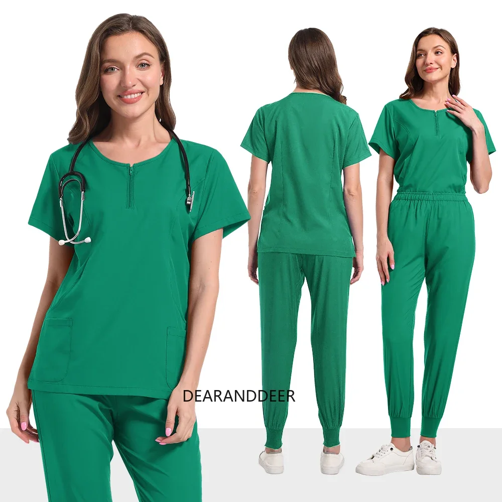 Doctor and nurse casual short-sleeve tops, pharmacy work medical hospital beauty salon care scrub uniforms V-neck jogger pants