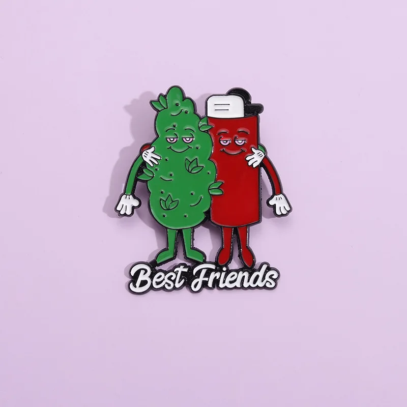 Best Friends Enamel Pins Custom Tobacco Leaf Lighter Brooches Lapel Badges Plant Jewelry Gift For Partner Friends