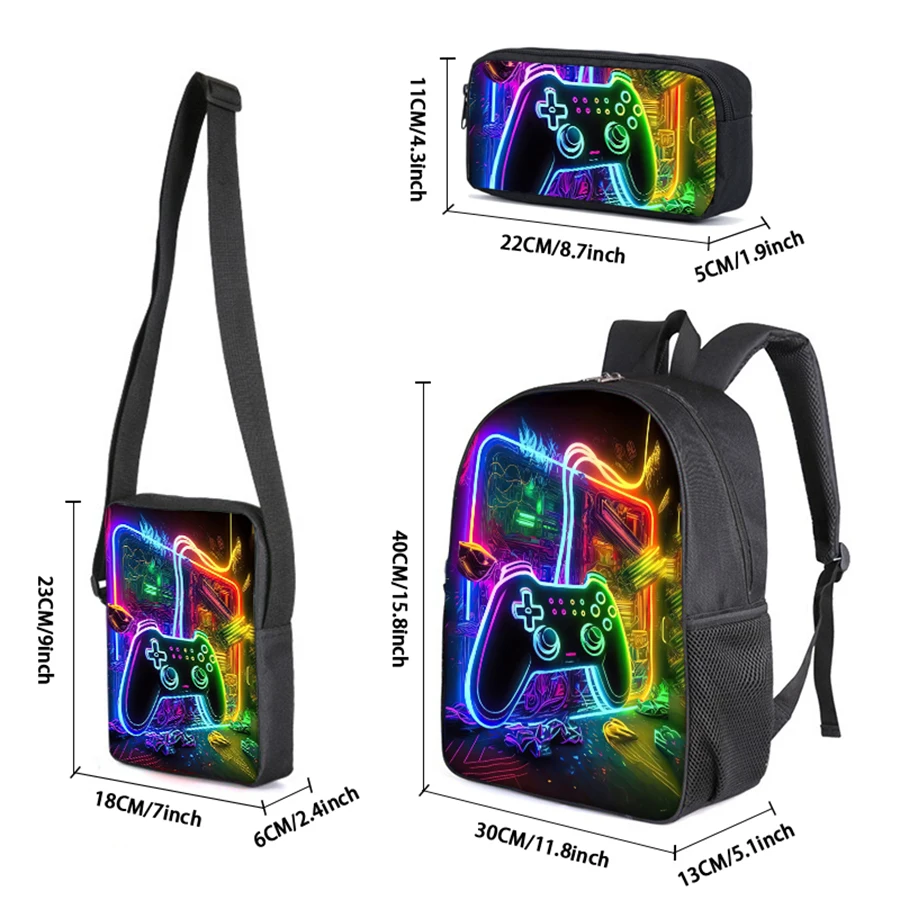 3 pcs set GamePad Shoulder Bags ,Pencil Bags ,School Bags For Boy And Girls Best Gifts 2D Cartoon School Backpack For Children