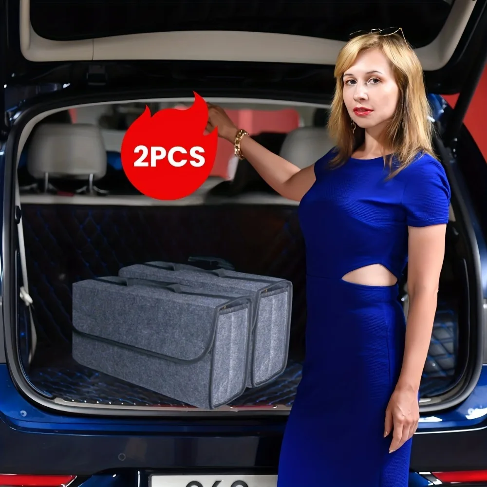 2er-Pack robuster, faltbarer Kofferraum-Organizer mit offenem Design – robuster Fahrzeug-Aufbewahrungsbehälter, platzsparender Organizer für