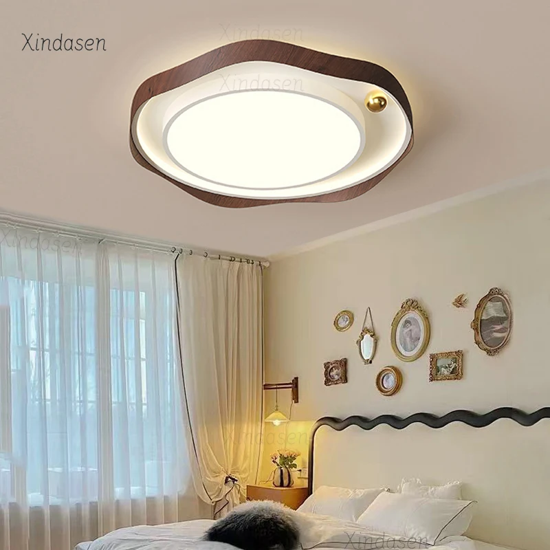 

Современные светодиодные потолочные светильники, люстра потолочная, круглая деревянная домашняя художественная осветительная лампа для спальни, кабинета, столовой, кухни, потолочный светильник