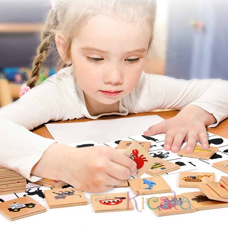 Montessori Wooden Shadow Puzzle para Crianças, Veículos, Animais, Cognição, Brinquedo Combinar, Aprendizagem, Tabuleiro Educativo, Jogo de Brinquedos