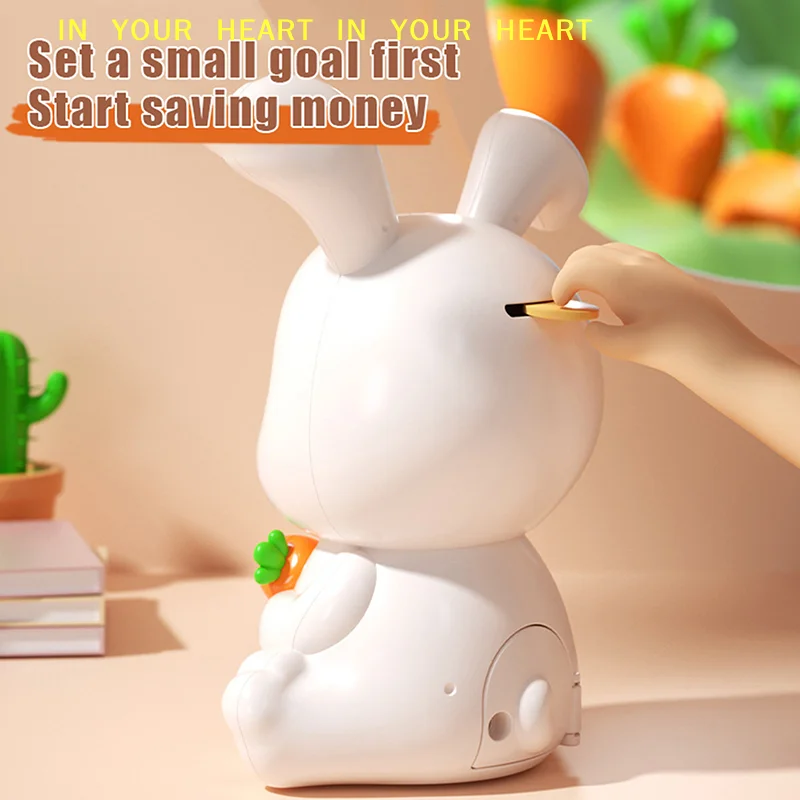 【X】Bunny Piggy Bank Figurine Money Saving Box Animal Statue Crafts Saving Box For Shelf Home Desktop Bedroom Birthday Gifts