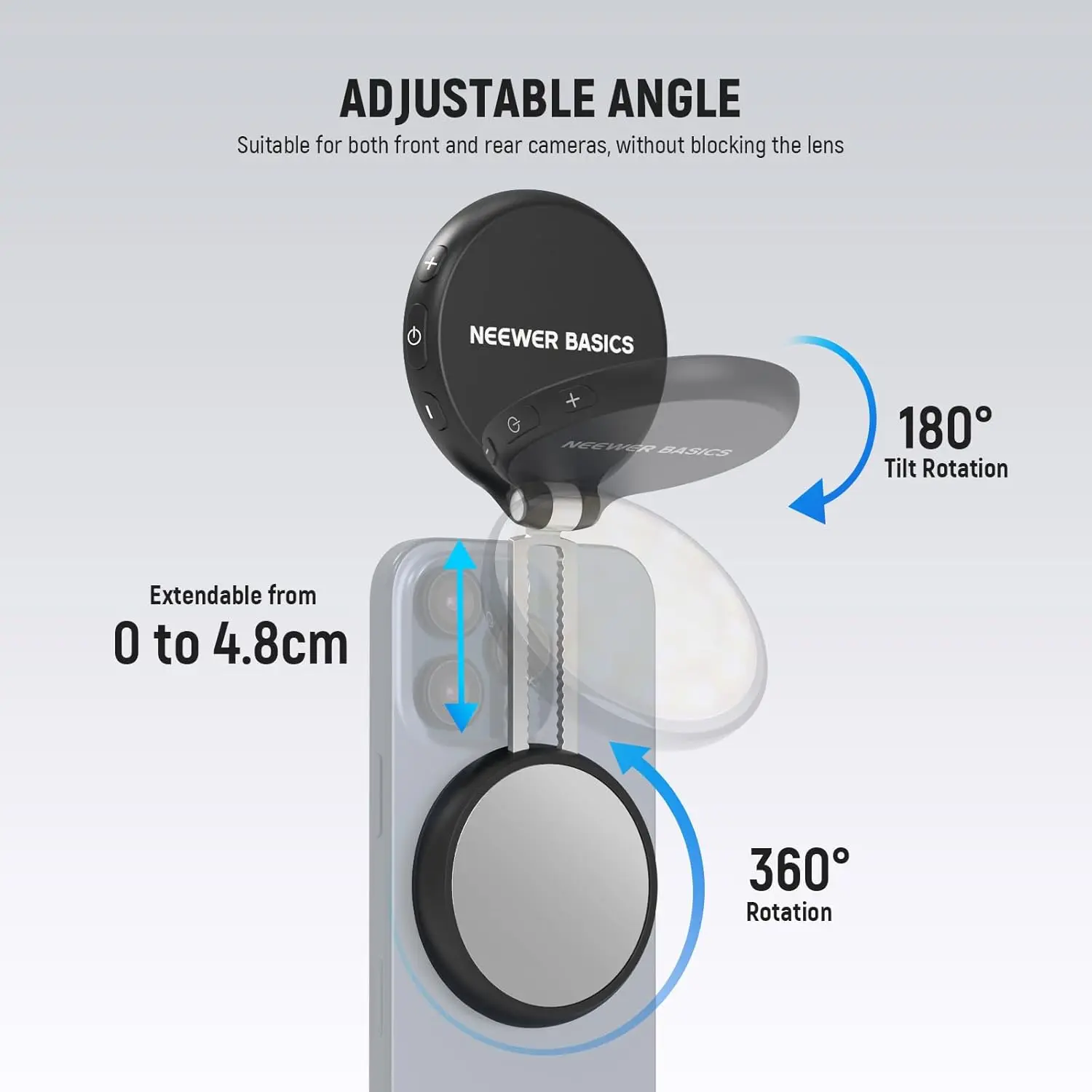 NEEWER Basics Magnetisches LED-Selfie-Licht Kompatibel mit MagSafe iPhone, Tischständer Handyhalter mit Schminkspiegel 900mAh – Detail 6