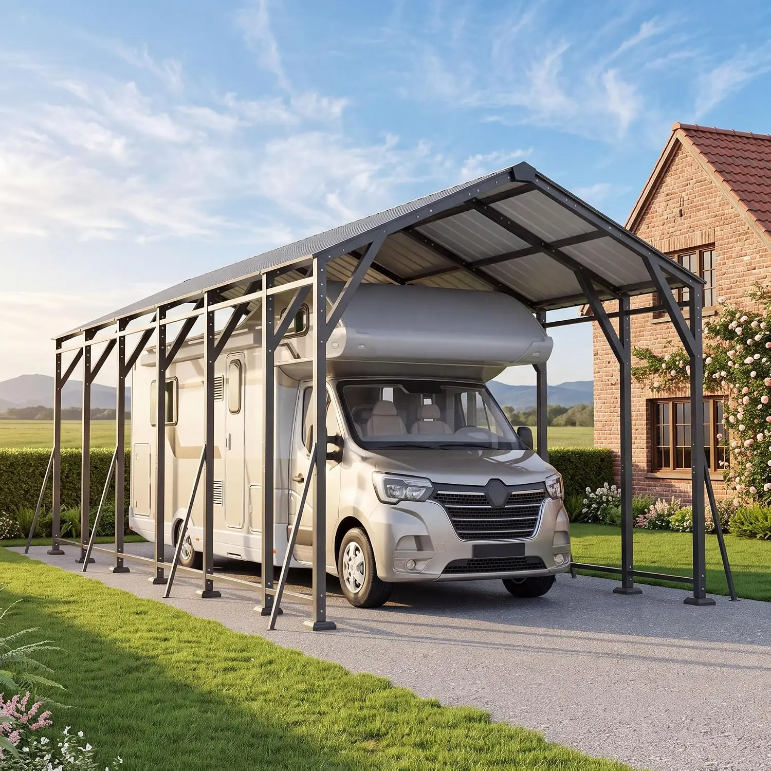 14x30 FT Heavy Duty Metal RV Carport All Weather Vehicle Shelter, Customized