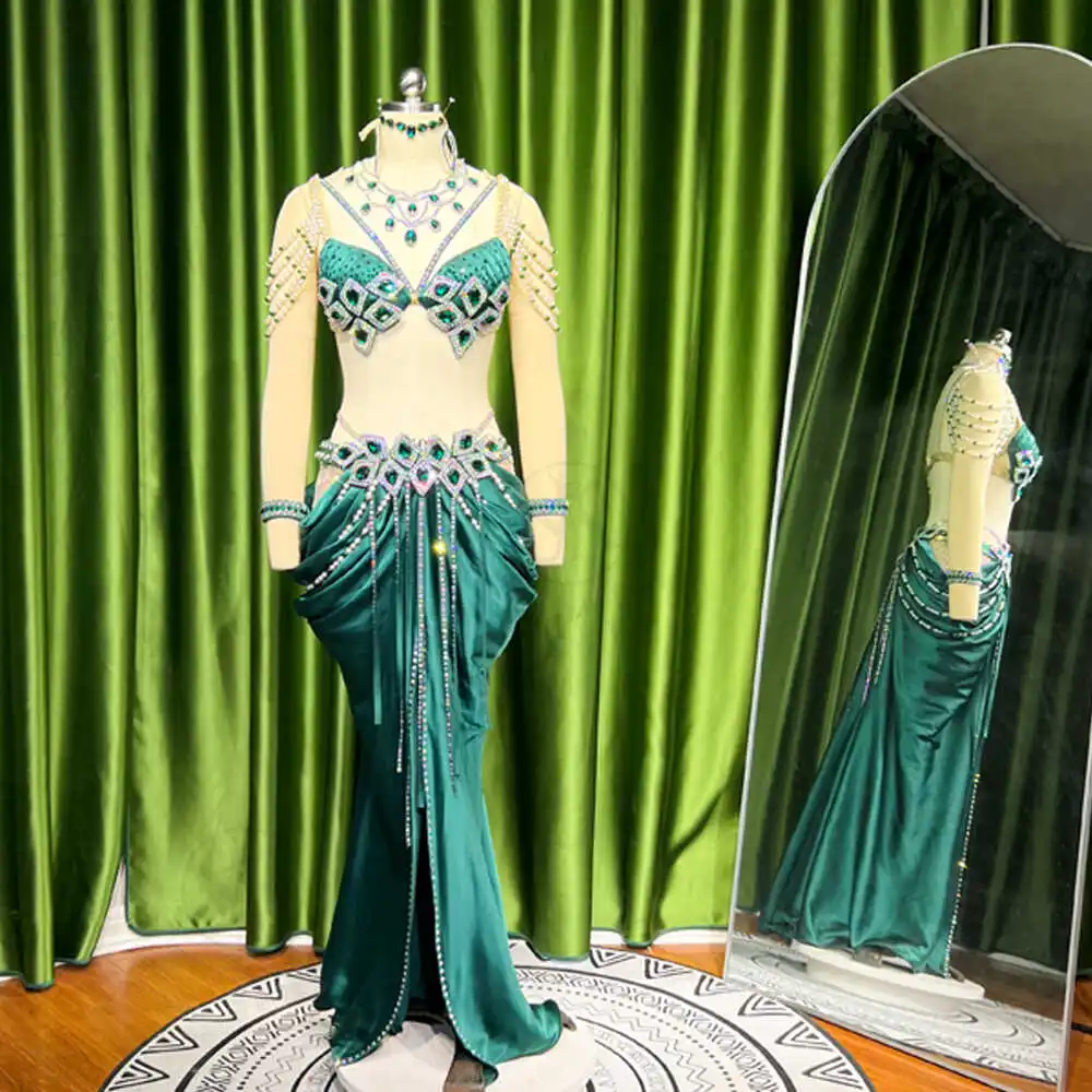 Customized Eastern Belly Dancewear Women Clothes Tassel Belly Dancing Bra Skirt Belt Oriental Dance Costume Group Stage Suit Set