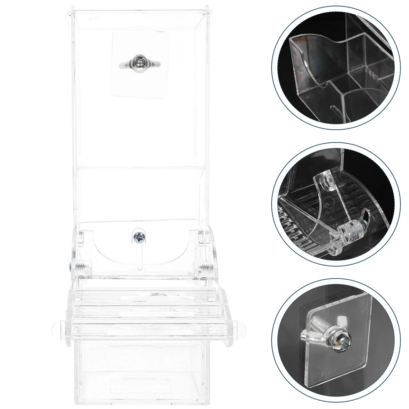 

Crystal Acrylic Bird Cage Feeder Tray Small Birds Automatic Food Container Easy Clean Removable Perch Parakeets Finches