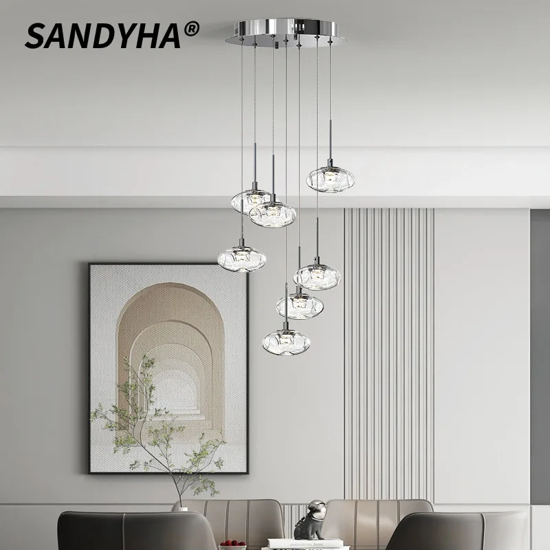 

SANDYHA Italian Ceiling Chandelier Circular Glass Pendant Light Living Room Bedroom Decoration Dining Table Lighting Fixtures