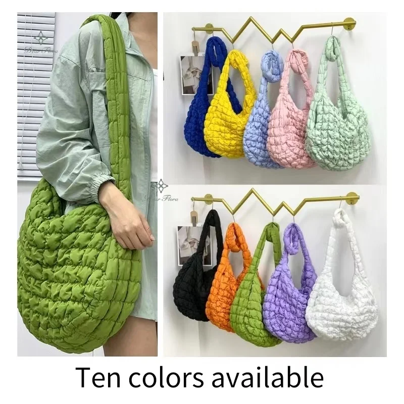 Y2K Style Casual Ruched Oversized Women Shoulder Bags  Quilted Padded Crossbody Bag Large Capacity Nylon Tote Big Shopper Purses