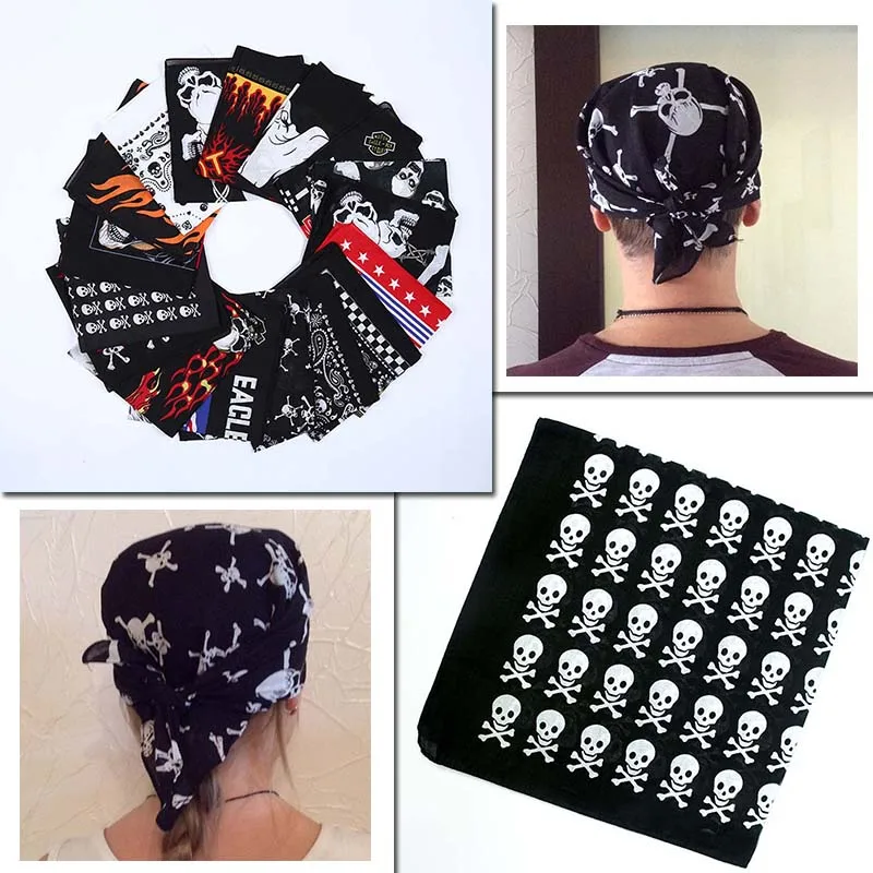 Women Men Headband Square Scarf Neckerchief Headwear Printed Skull Paisley Geometric Hip Hop Hairband Bandanas