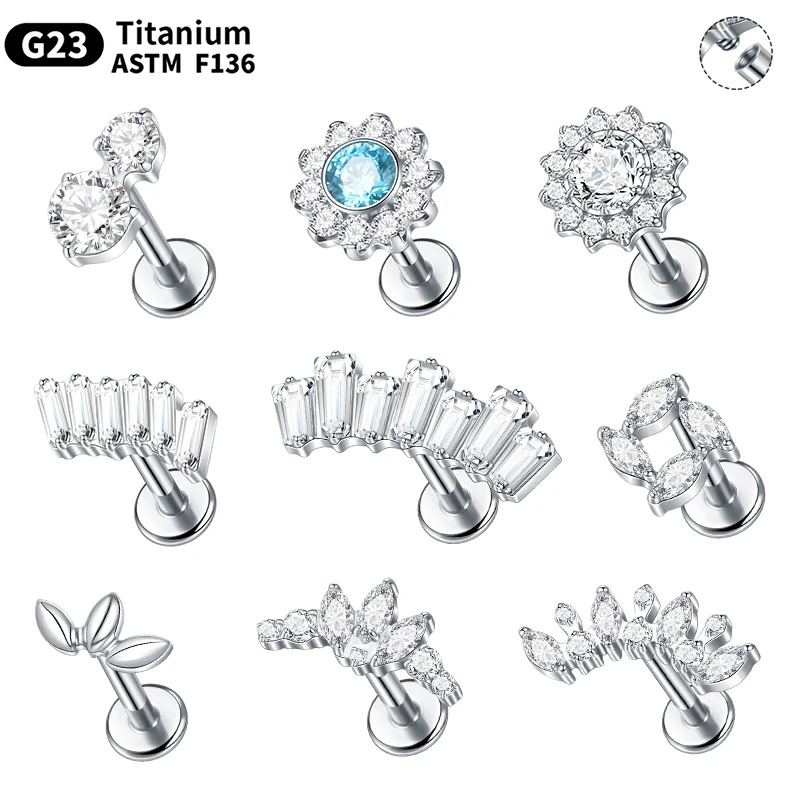 

1PC ASTM F136 Titanium Piercing 16G CZ Flower Cartilage Conch Tragus Helix Stud Earring Flat Back Medusa Monroe Piercing Jewelry