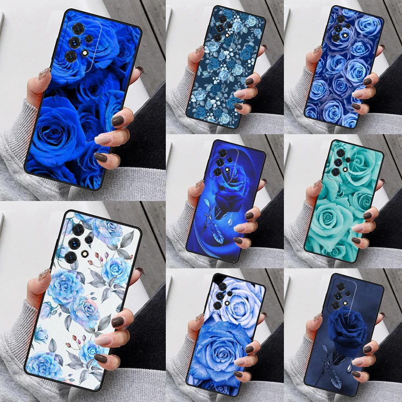 

Blue Rose Flower Phone Case For Samsung Galaxy S23 S21 S20 FE S24 S22 Ultra Note20 S10 S9 S8 Plus A40 A52 A12 A13 A53