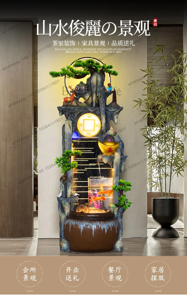 Treasure Basin, Artificial Mountains and Flowing Water Wealth Decorations,  High Mountain Circulating Water Landscape
