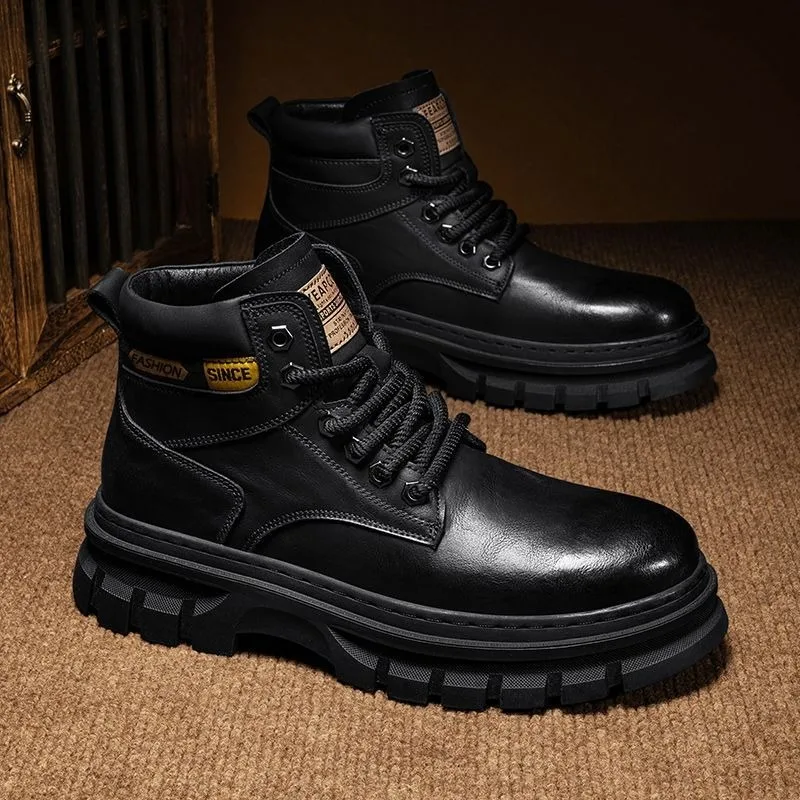 Men's High Top Boots Outdoor Ankle Boots for Men Lace-Up Comfortable Men Leather Boot Fashion British Tooling Boots Botas Hombre