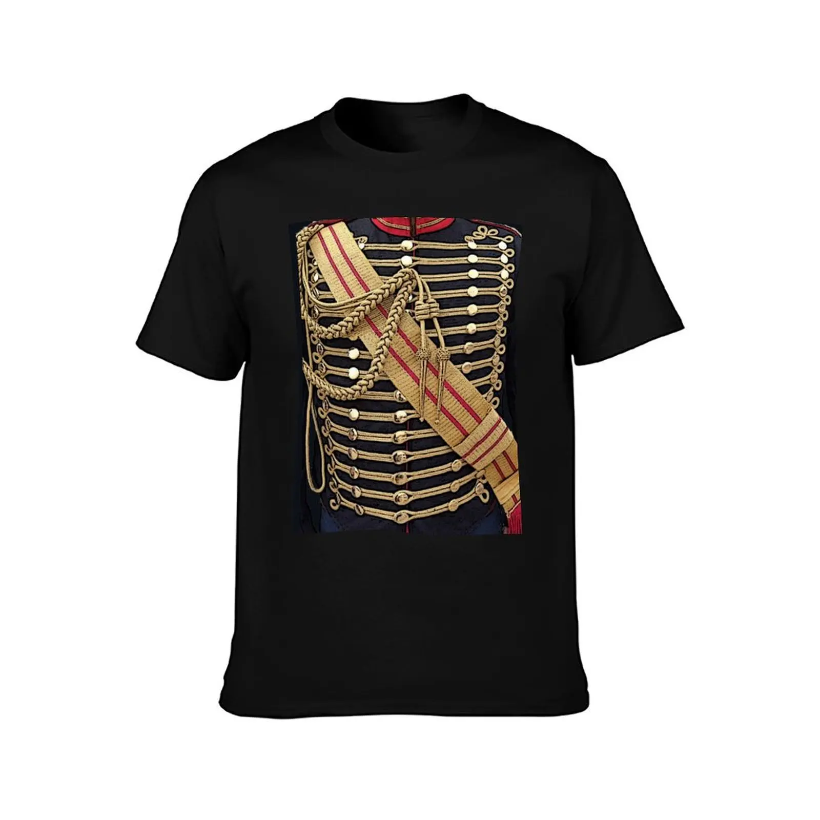 Simulated uniform; blue Hussar jacket with gold trim. T-Shirt Summer Casual Cotton Tee Oversized Streetwear Tops 100% Cotton