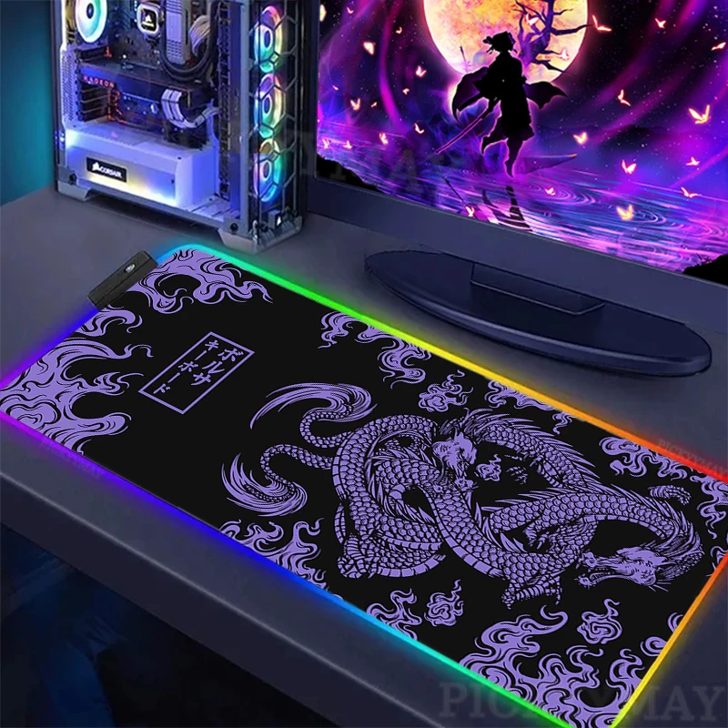 

Large RGB Mouse Pad Gaming Mousepad LED Mouse Mat Dragon Beast Gamer Mousepads PC Desk Pads Purple Keyboard Mats XXL